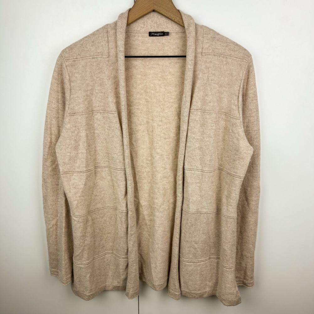 J. McLaughlin 100% Cashmere Open Front Cardigan Sweater Oatmeal Cream Large